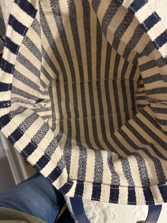 Barnes & Noble Striped Canvas Tote Bag - Navy & Cream Coastal Book Tote - Picture 6 of 8